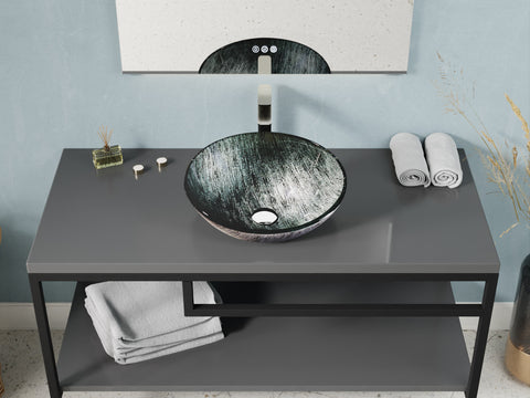 Amalfi Round Glass Vessel Bathroom Sink with Stellar Grey Finish