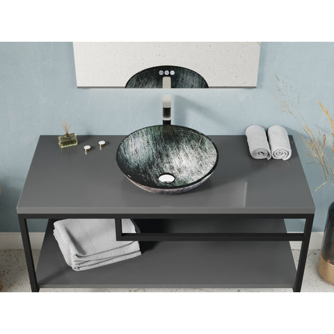 LS-AZ903 - ANZZI Amalfi Round Glass Vessel Bathroom Sink with Stellar Grey Finish