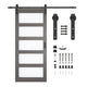 Frasassi Series 36 in. x 84 in. Light Wood MDF Interior Sliding Barn Door with Frosted Glass and Hardware Kit in Matte Black