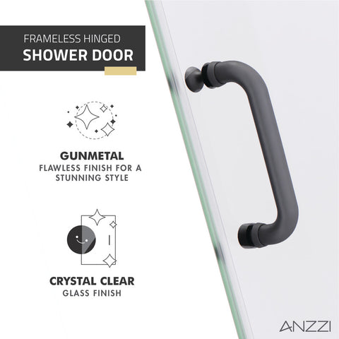 ANZZI Passion Series 30 in. by 72 in. Frameless Hinged Shower Door with Handle