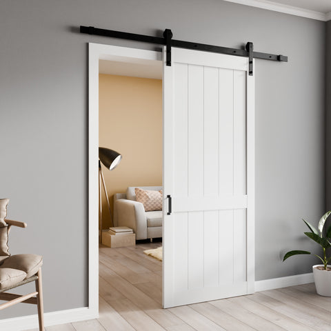 ANZZI Benagil Series 36 in. x 84 in. Pure White Finish MDF Interior Sliding Barn Door with Hardware Kit in Matte Black