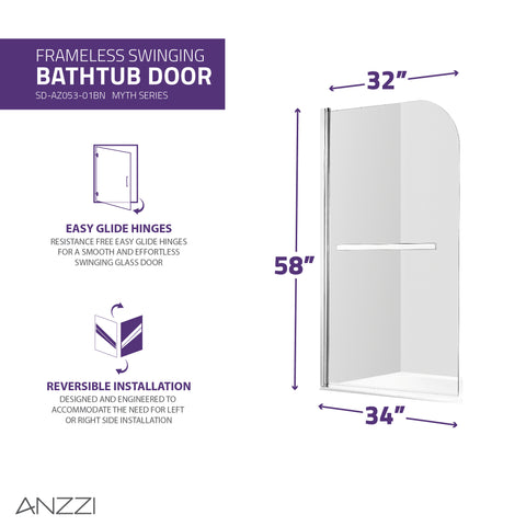 60 in. L x 32 in. W x 79 in. H Left Drain White Rectangular Tub with Frameless Tub Door in Brushed Nickel Finish