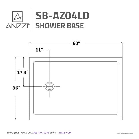 ANZZI Tier 36 x 60 in. Single Threshold Shower Base in White