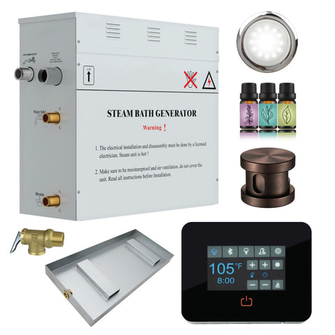 CON450OB - SaunaSpa Contractors Series 4.5kW Steam Bath Generator with Quickstart Continuous Steam, Black Digital Touch Pad, Built-in Auto-drain, Drain Pan, White LED light, and Aroma Steamhead in Oil Rubbed Bronze