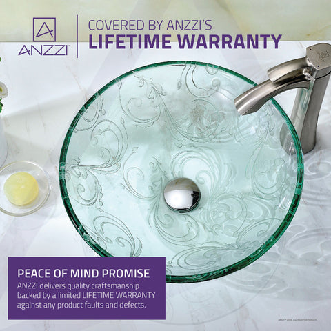 Vieno Series 17 in. Bathroom Vessel Sink with Scratch-Tough and Stain-Resistant Non-Porous Surface in Clear Floral Glass