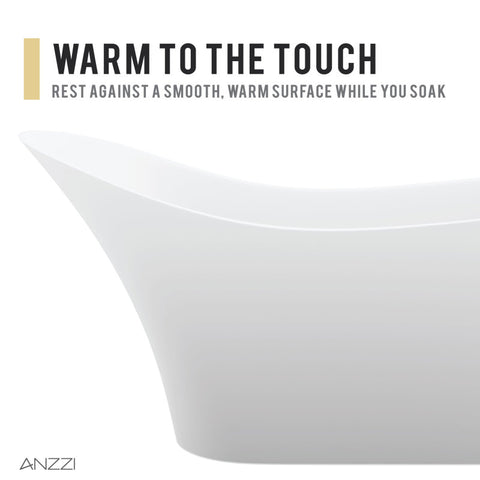 ANZZI Tuasavi 5.6 ft. Solid Surface Center Drain Freestanding Bathtub in Matte White