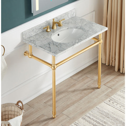 CS-FGC004-BG - ANZZI Verona 34.5 in. Console Sink in Brushed Gold with Carrara White Counter Top