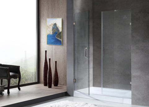 60 in. by 72 in. Frameless Hinged Alcove Shower Door in Polished Chrome with Handle