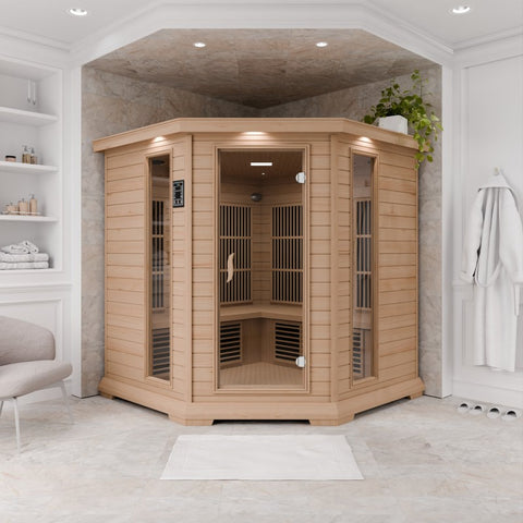 SC-SS0010-0S - SteamSpa SteamSpa Mauritius 5-Person Carbon FAR Infrared Hemlock Wooden Indoor Home Sauna Room with LED Touch Control Panel