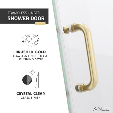 ANZZI Passion Series 30 in. by 72 in. Frameless Hinged Shower Door with Handle