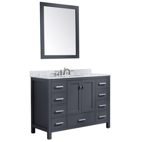 VT-MRCT0048-GY - ANZZI Chateau 48 in. W x 22 in. D Bathroom Bath Vanity Set in Gray with Carrara Marble Top with White Sink