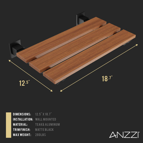 ANZZI Rochen 18.7 in. Teak Wall Mounted Folding Shower Seat