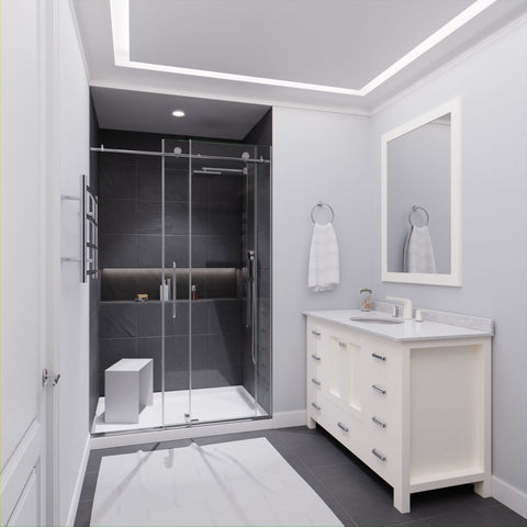 48 in. by 76 in. Frameless Sliding Shower Door in Chrome with Handle