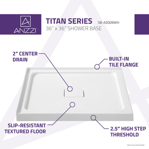 ANZZI Titan Series 36 in. x 36 in. Double Threshold Shower Base in White