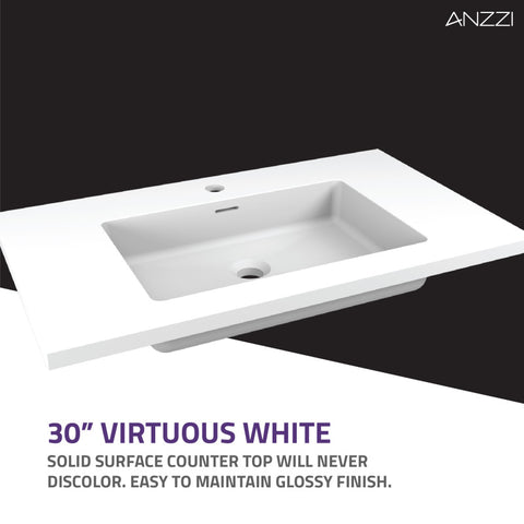 ANZZI Conques 30 in W x 20 in H x 18 in D Bath Vanity with Cultured Marble Vanity Top in White with White Basin