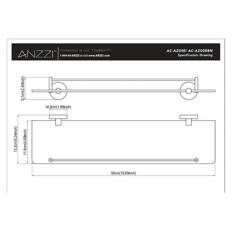 ANZZI Caster Series 19.69 in. W Glass Shelf