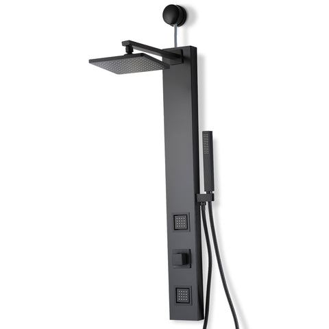 Dion Series 39 in. 2-Jetted Shower with Heavy Rain Showerhead and Spray Wand, Full Body Shower System in Matte Black