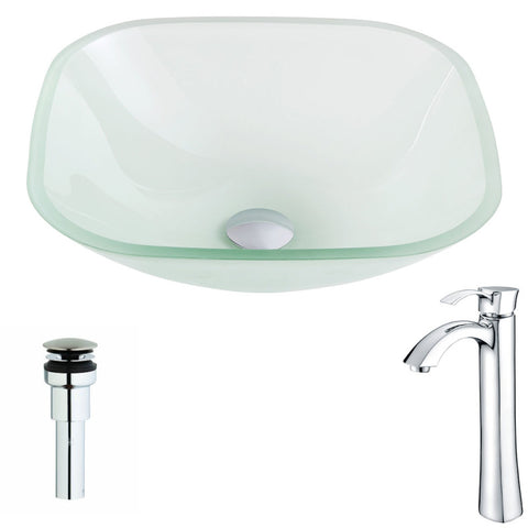 LSAZ081-095 - ANZZI Vista Series Deco-Glass Vessel Sink in Lustrous Frosted with Harmony Faucet in Polished Chrome