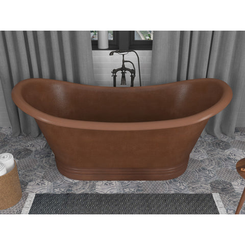 BT-007 - ANZZI Nero 70 in. Handmade Copper Double Slipper Flatbottom Non-Whirlpool Bathtub in Hammered Antique Copper