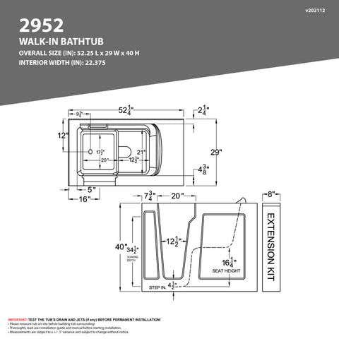 ANZZI 29 in. x 52 in. Left Drain Quick Fill Walk-In Soaking Tub in Biscuit