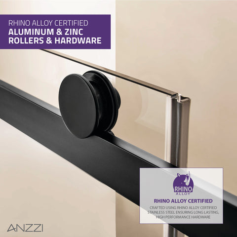 60 in. x 76 in. Frameless Sliding Shower Door with Handle in Matte Black