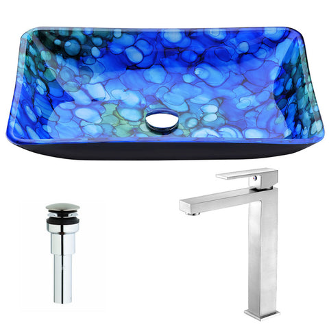 LSAZ040-096B - ANZZI Voce Series Deco-Glass Vessel Sink in Lustrous Blue with Enti Faucet in Brushed Nickel