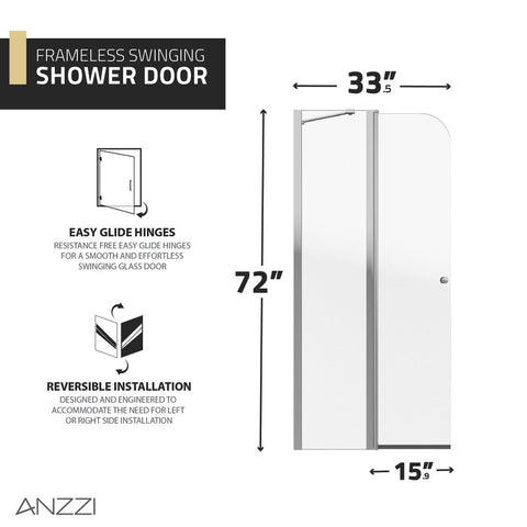 ANZZI Romance 72-in. x 33.5-in. Frameless Swinging Shower Door