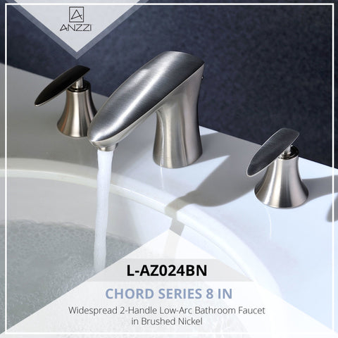 ANZZI Chord Series 8 in. Widespread 2-Handle Low-Arc Bathroom Faucet in Brushed Nickel