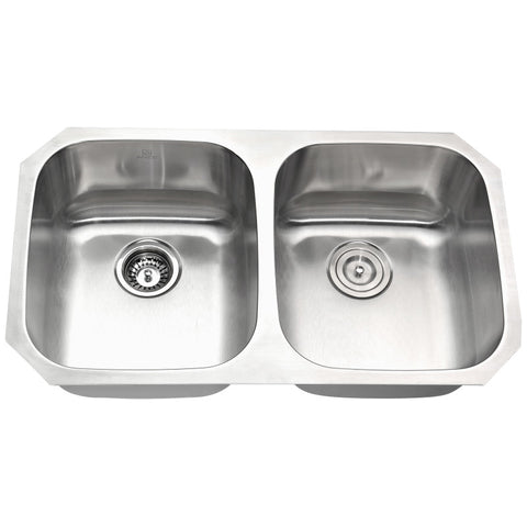 ANZZI MOORE Undermount 32 in. Double Bowl Kitchen Sink with Sails Faucet