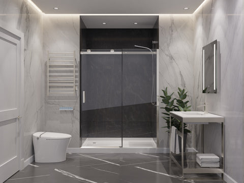60 in. x 76 in. Frameless Sliding Shower Door with Handle in Brushed Nickel