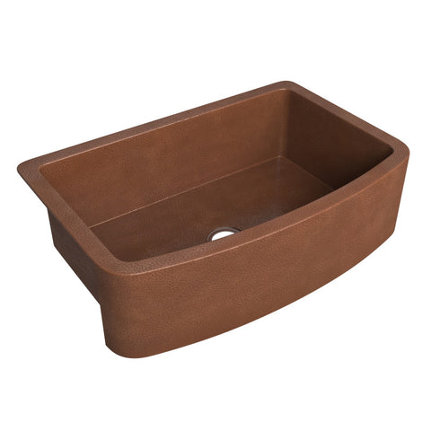 ANZZI Pieria Farmhouse Handmade Copper 33 in. 0-Hole Single Bowl Kitchen Sink in Hammered Antique Copper