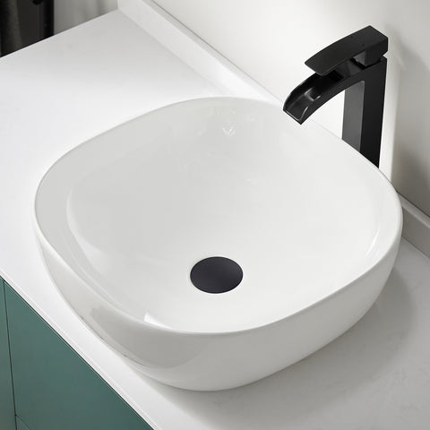 Siena Series 17 in. Ceramic Rounded Vessel Square Bathroom Sink Basin in White