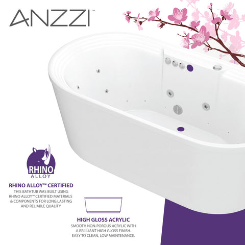 ANZZI Sofi 67 in. Center Drain Whirlpool and Air Bath Tub in White