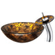 ANZZI Toa Series Deco-Glass Vessel Sink in Kindled Amber with Matching Chrome Waterfall Faucet