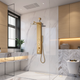 SP-AZ080BG - ANZZI Beverly Series 43 in. 3-Jetted Shower Tower with Heavy Rain Shower and Body Jets and Spray Wand in Gold