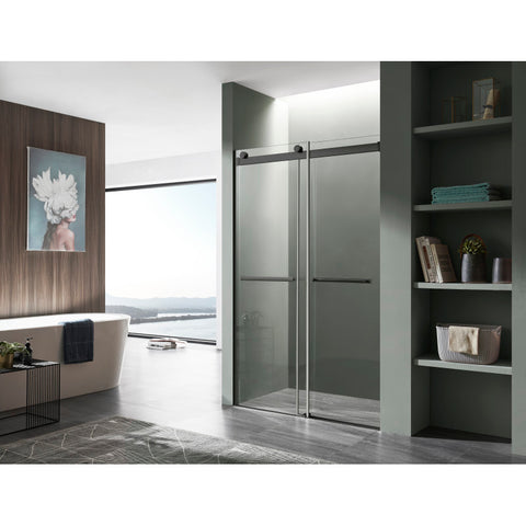 SD-FRLS05801MBR - ANZZI 48 in. x 76 in. Frameless Sliding Shower Door with Horizontal Handle in Matte Black