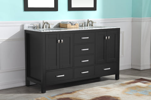 ANZZI Chateau 60" Double Vanity Set (36" H), Handmade Wood Cabinet, Carrara Marble Countertop, Soft-Close Storage, Paladin Protection Finish, Multiple Cabinet Colors