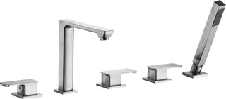 ANZZI Shore 5-Hole Deck Mount Tub Filler, 3-Handle Control, Integrated Hand Sprayer, Solid Brass, 1.8 GPM Flow, cUPC Certified, Various Finishes