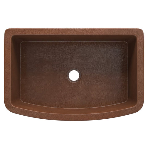 ANZZI Pieria Farmhouse Handmade Copper 33 in. 0-Hole Single Bowl Kitchen Sink in Hammered Antique Copper