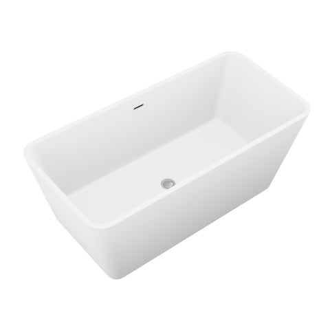 ANZZI Fomaia 4.9 ft. Man-Made Stone Center Drain Freestanding Bathtub in Matte White