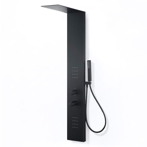 Collines Series 55 in. 2-Jetted Shower Tower in Matte Black with Heavy Rain Showerhead, Spray Wand, and DIY Friendly