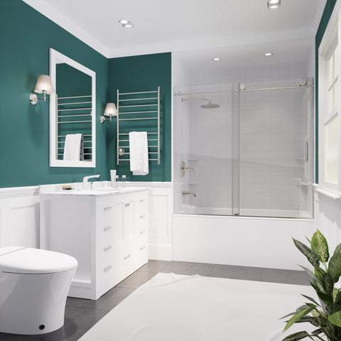 60 in. x 62 in. Frameless Sliding Tub Door in Brushed Nickel