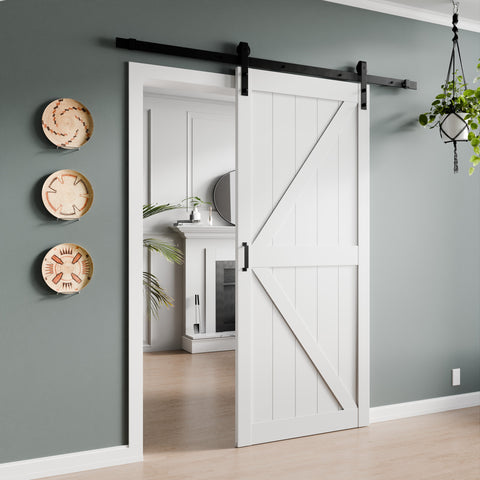 ANZZI Grotto Series 36 in. x 84 in. Pure White Finish MDF Interior Sliding Barn Door with Hardware Kit in Matte Black