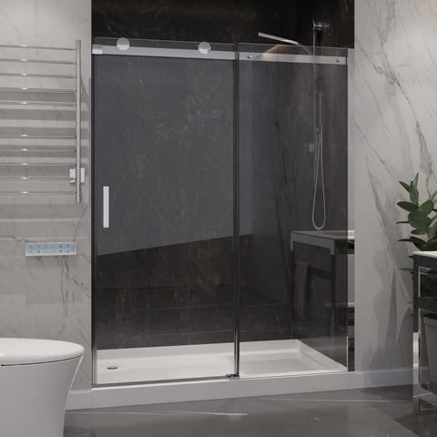 SD-FRLS05702CH - ANZZI Rhodes Series 60 in. x 76 in. H Sliding Frameless Shower Door in Chrome with Tsunami Guard Tempered Clear Glass