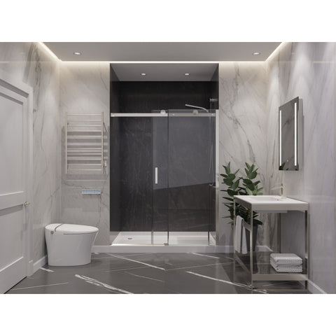 SD-FRLS05702BNR - ANZZI 60 in. x 76 in. Frameless Sliding Shower Door with Handle in Brushed Nickel