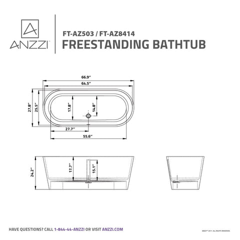 ANZZI Rossetto 5.6 ft. Solid Surface Center Drain Freestanding Bathtub in Matte White