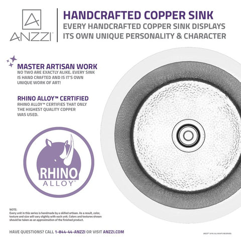 ANZZI Rumelia Drop-in Handmade Copper 17 in. 0-Hole Single Bowl Kitchen Sink in Hammered Nickel