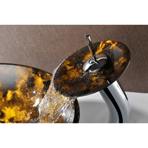 LS-AZ049 - ANZZI Timbre Series Deco-Glass Vessel Sink in Kindled Amber with Matching Chrome Waterfall Faucet