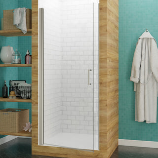 SD-AZ051-02BN - ANZZI Lancer Series 29.4 in. x 72 in. H Hinged Semi-Frameless Shower Door in Brushed Nickel with Tsunami Guard Tempered Glass