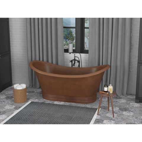 BT-007 - ANZZI Nero 70 in. Handmade Copper Double Slipper Flatbottom Non-Whirlpool Bathtub in Hammered Antique Copper